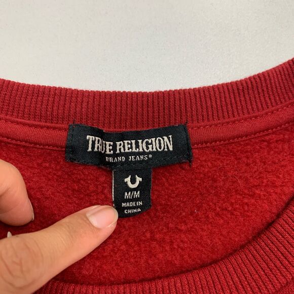 True Religion Sweatshirt Womens Medium Rich Red Fleece Long Sleeve Crew Neck - Picture 8 of 13